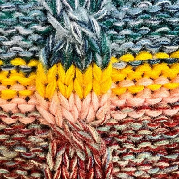 Vintage 80s Coogi style colourful striped knit short sleeve cardigan sweater L - Picture 12 of 14